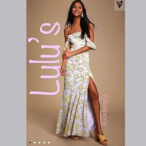 Lulu’s Adelaide Lavender Floral Off-the-Shoulder Dress